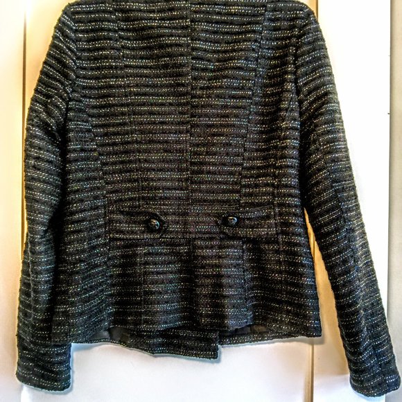 Cache Black Silver Tweed Woven Side Zip Front Jacket - Picture 2 of 6